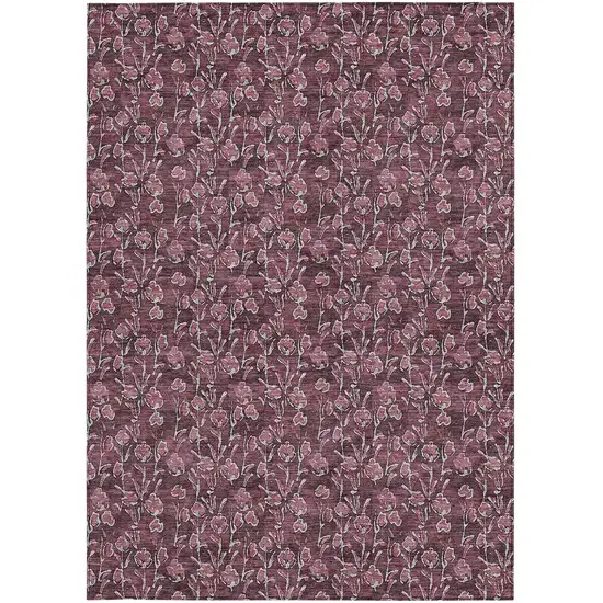 Merlot Mauve And Ivory Floral Washable Indoor Outdoor Area Rug Photo 6