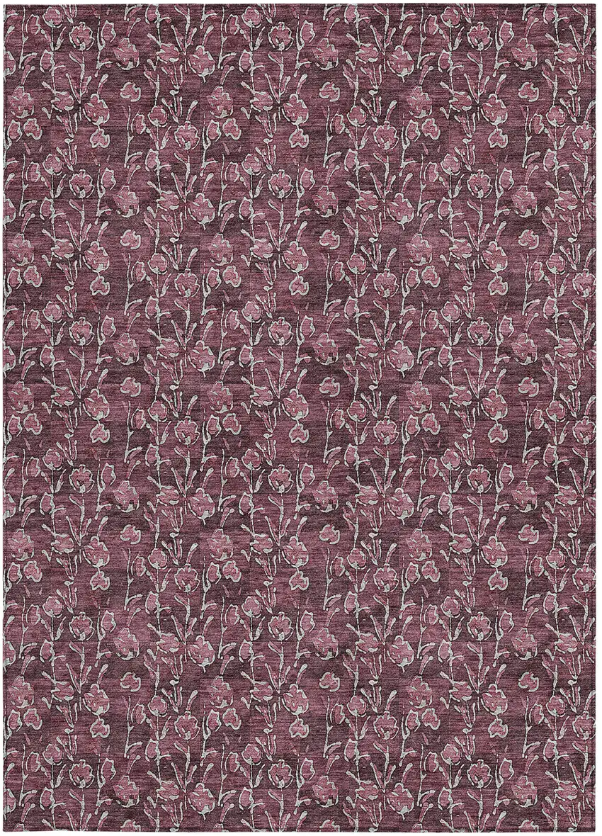 Merlot Mauve And Ivory Floral Washable Indoor Outdoor Area Rug Photo 6