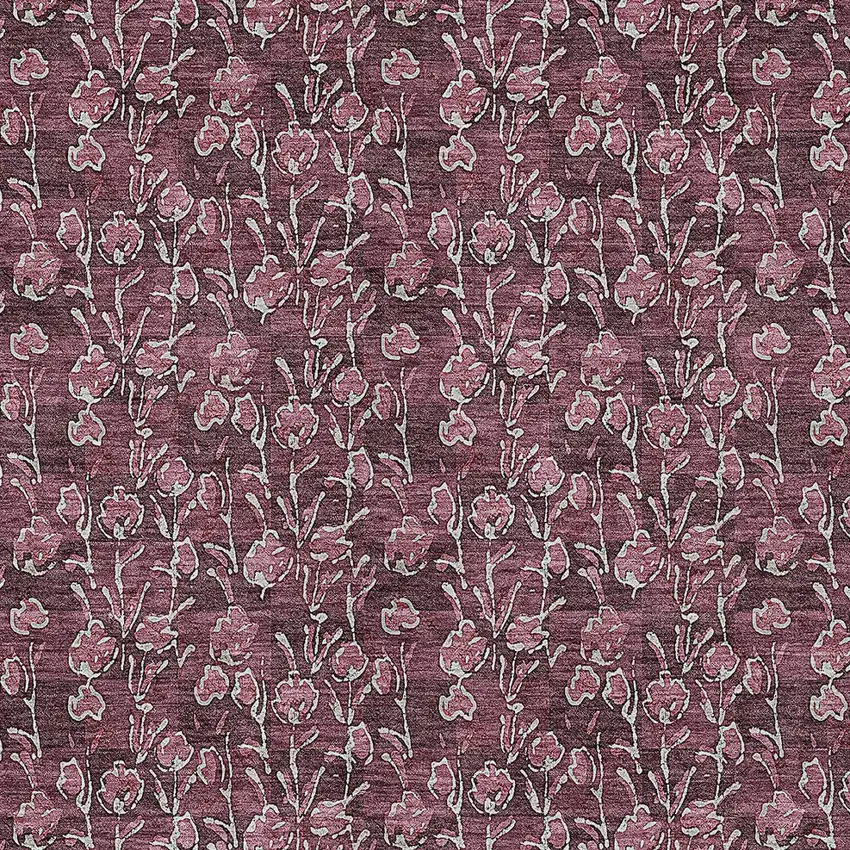 Merlot Mauve And Ivory Floral Washable Indoor Outdoor Area Rug Photo 5