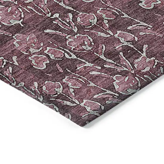 Merlot Mauve And Ivory Floral Washable Indoor Outdoor Area Rug Photo 4