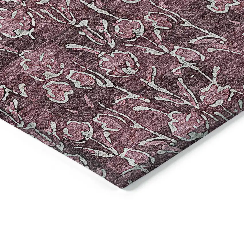 Merlot Mauve And Ivory Floral Washable Indoor Outdoor Area Rug Photo 4