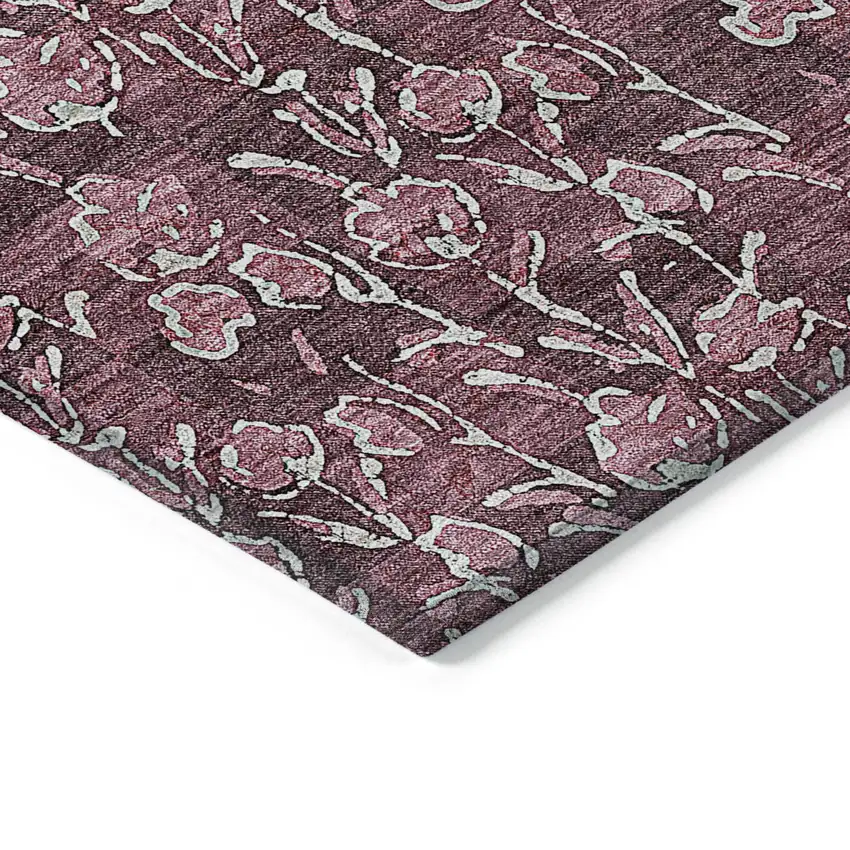 Merlot Mauve And Ivory Floral Washable Indoor Outdoor Area Rug Photo 4