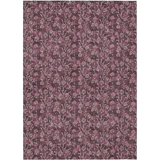 Merlot Mauve And Ivory Floral Washable Indoor Outdoor Area Rug Photo 2