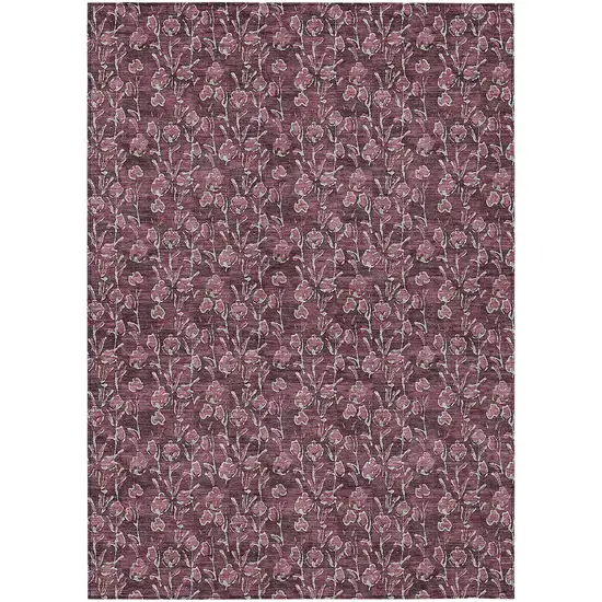Merlot Mauve And Ivory Floral Washable Indoor Outdoor Area Rug Photo 2