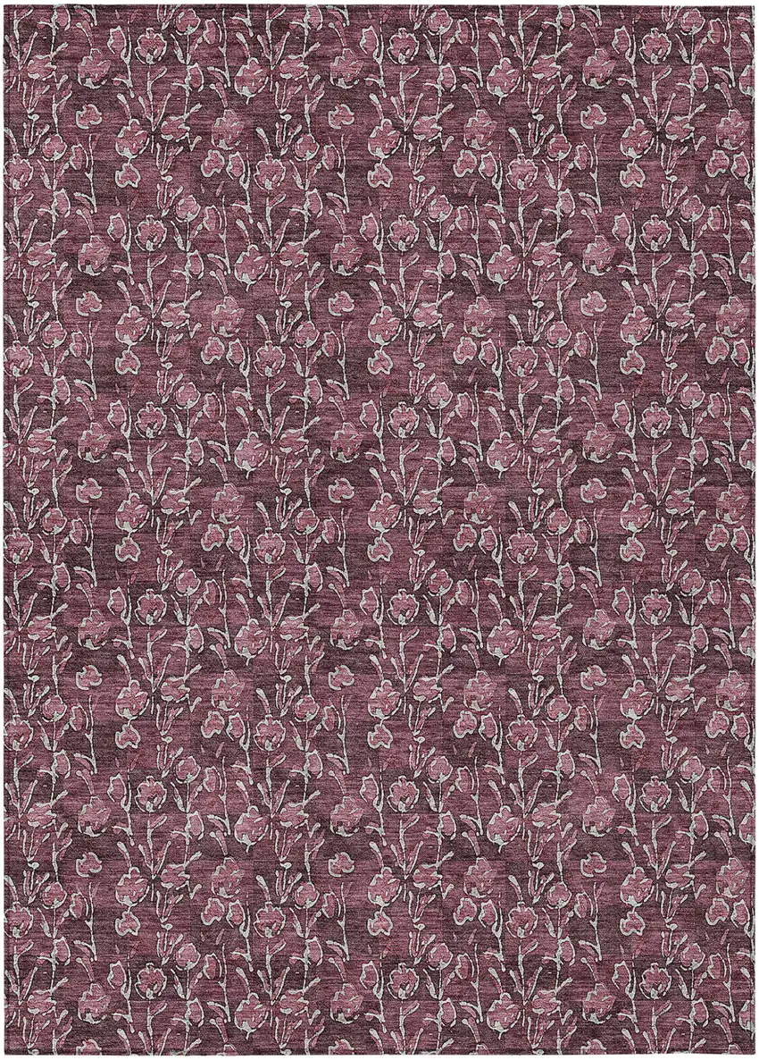 Merlot Mauve And Ivory Floral Washable Indoor Outdoor Area Rug Photo 2