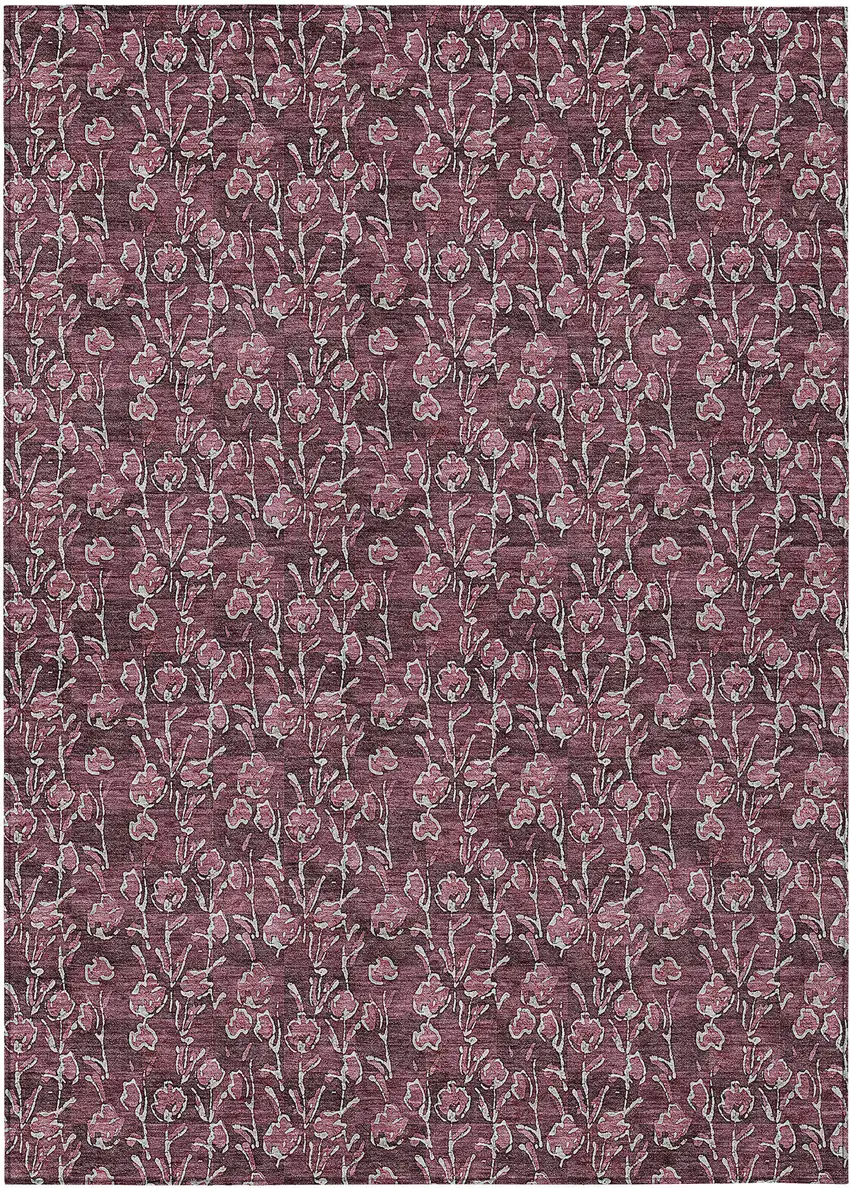Merlot Mauve And Ivory Floral Washable Indoor Outdoor Area Rug Photo 2