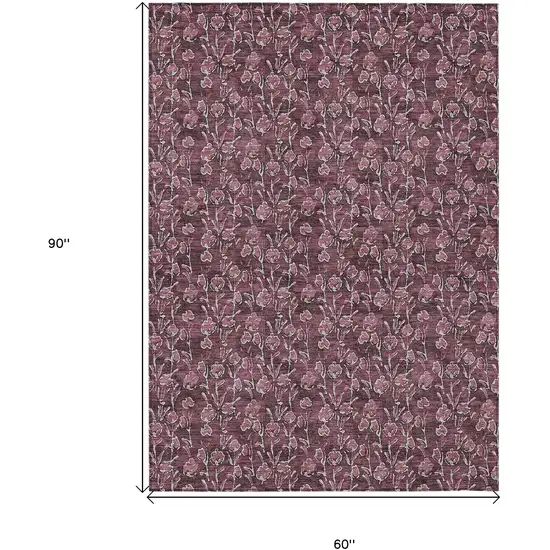 Merlot Mauve And Ivory Floral Washable Indoor Outdoor Area Rug Photo 3