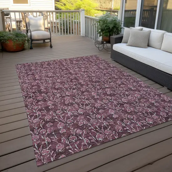 Merlot Mauve And Ivory Floral Washable Indoor Outdoor Area Rug Photo 7
