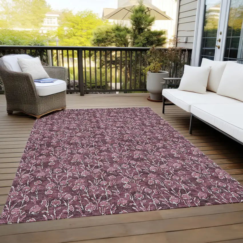 Merlot Mauve And Ivory Floral Washable Indoor Outdoor Area Rug Photo 9