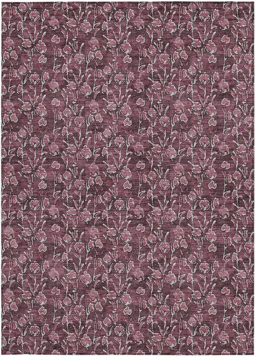Merlot Mauve And Ivory Floral Washable Indoor Outdoor Area Rug Photo 3