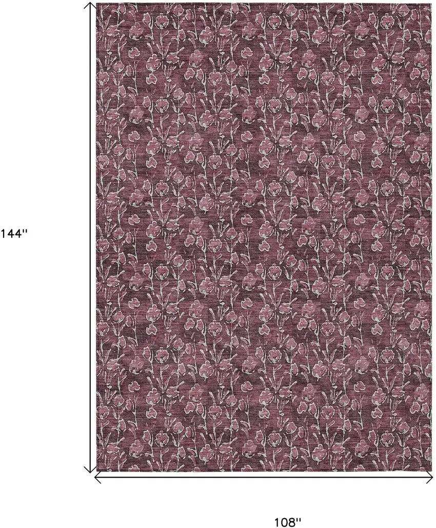 Merlot Mauve And Ivory Floral Washable Indoor Outdoor Area Rug Photo 6