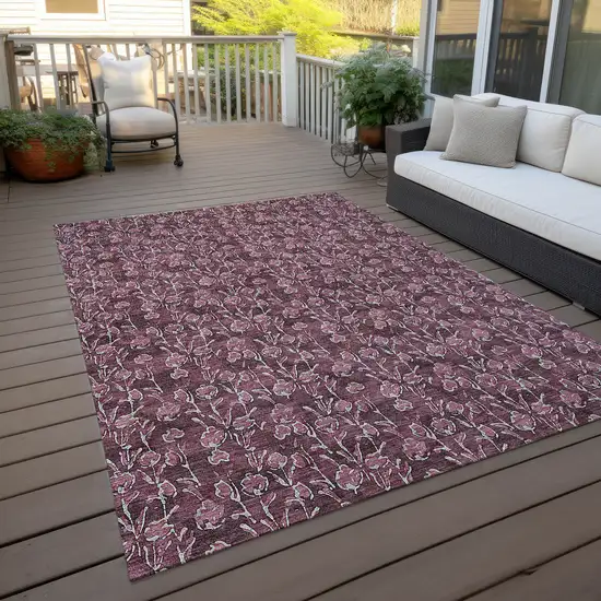 Merlot Mauve And Ivory Floral Washable Indoor Outdoor Area Rug Photo 8