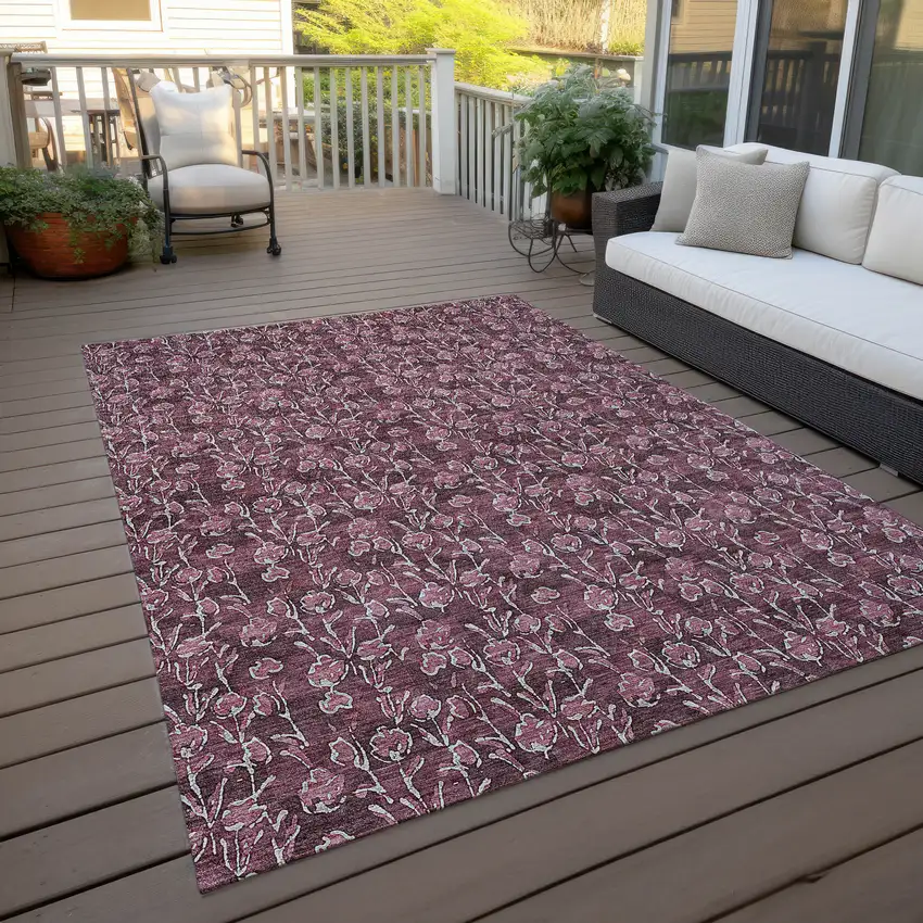 Merlot Mauve And Ivory Floral Washable Indoor Outdoor Area Rug Photo 8