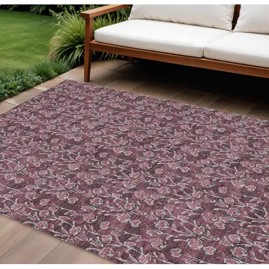 Merlot Mauve And Ivory Floral Washable Indoor Outdoor Area Rug Photo 1