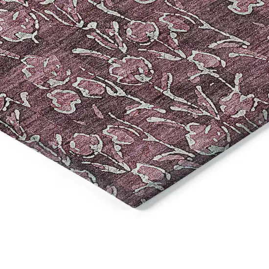 Merlot Mauve And Ivory Floral Washable Indoor Outdoor Area Rug Photo 4