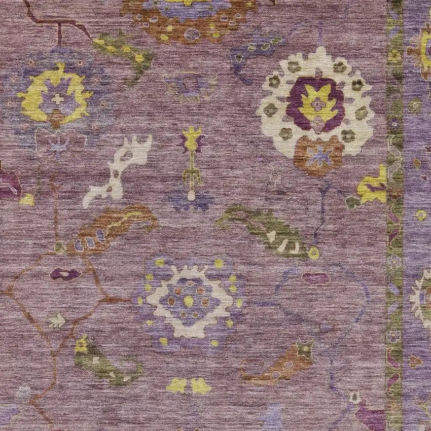 Merlot Plum And Gold Floral Medallion Washable Indoor Outdoor Area Rug Photo 7