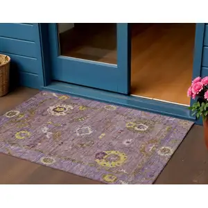 Photo of Merlot Plum And Gold Floral Medallion Washable Indoor Outdoor Area Rug