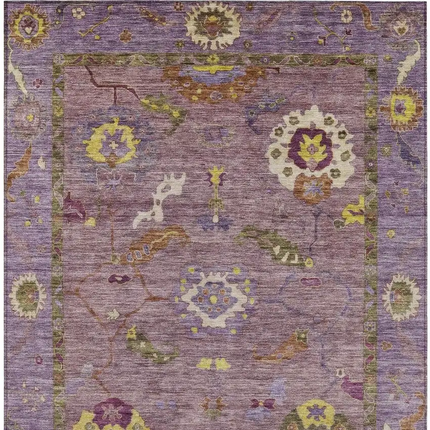 Merlot Plum And Gold Floral Medallion Washable Indoor Outdoor Area Rug Photo 4