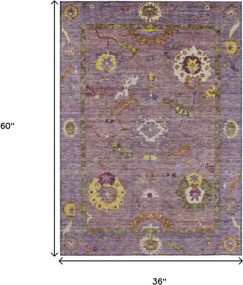 Merlot Plum And Gold Floral Medallion Washable Indoor Outdoor Area Rug Photo 3