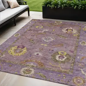 Photo of Merlot Plum And Gold Floral Medallion Washable Indoor Outdoor Area Rug