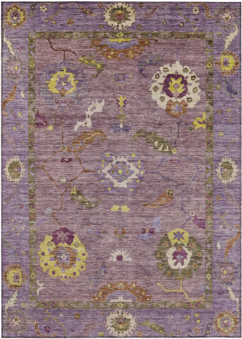 Merlot Plum And Gold Floral Medallion Washable Indoor Outdoor Area Rug Photo 2