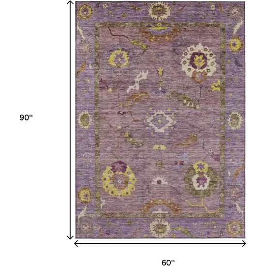 Merlot Plum And Gold Floral Medallion Washable Indoor Outdoor Area Rug Photo 3