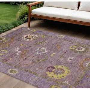 Photo of Merlot Plum And Gold Floral Medallion Washable Indoor Outdoor Area Rug