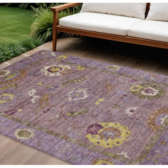 Merlot Plum And Gold Floral Medallion Washable Indoor Outdoor Area Rug Photo 1
