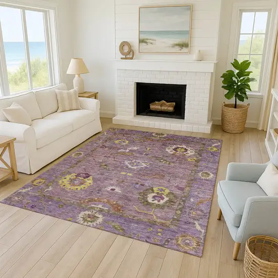 Merlot Plum And Gold Floral Medallion Washable Indoor Outdoor Area Rug Photo 9