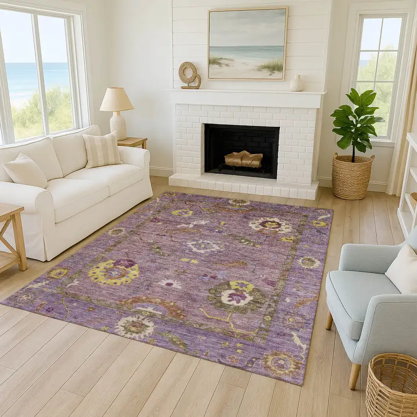 Merlot Plum And Gold Floral Medallion Washable Indoor Outdoor Area Rug Photo 9