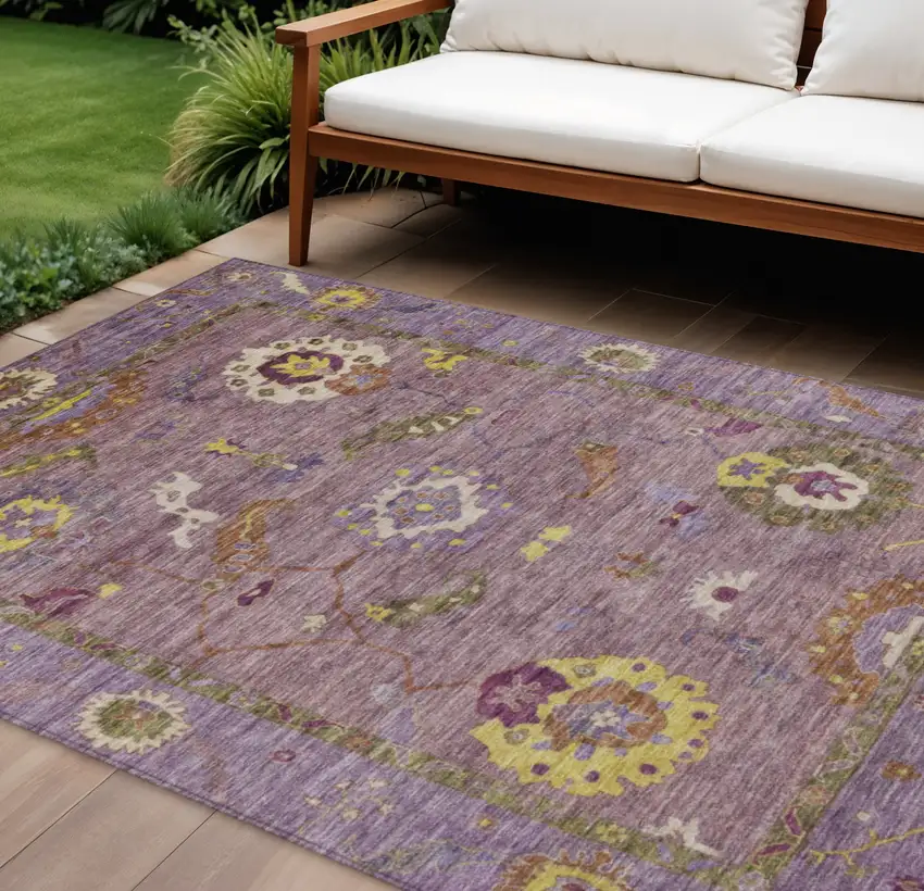 Merlot Plum And Gold Floral Medallion Washable Indoor Outdoor Area Rug Photo 1