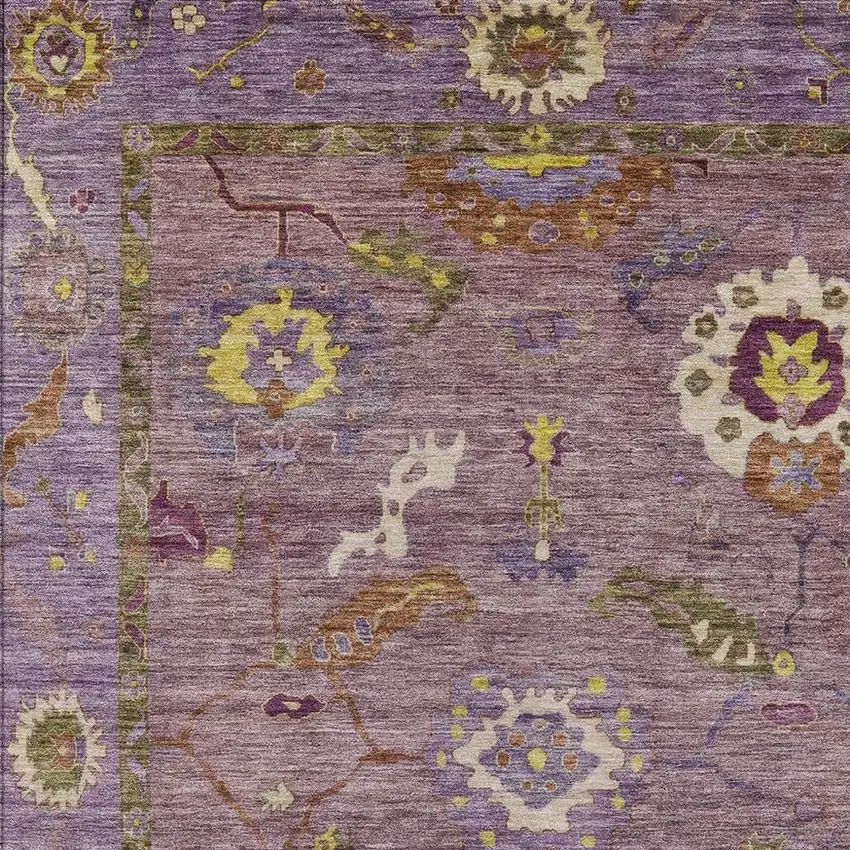 Merlot Plum And Gold Floral Medallion Washable Indoor Outdoor Area Rug Photo 7