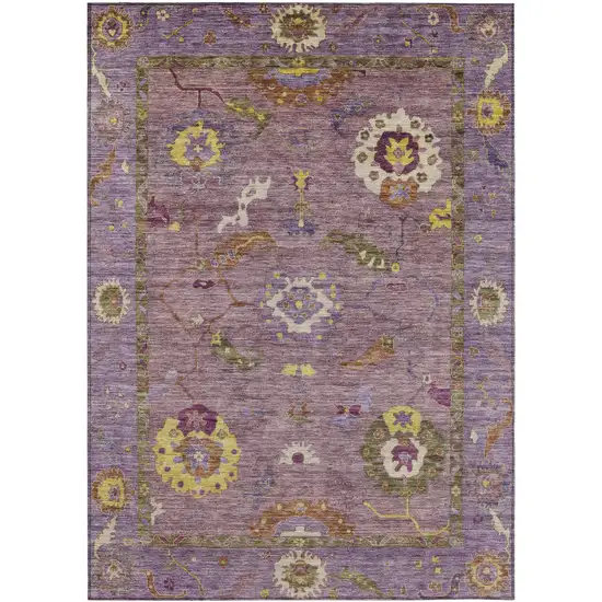 Merlot Plum And Gold Floral Medallion Washable Indoor Outdoor Area Rug Photo 2