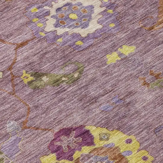 Merlot Plum And Gold Floral Medallion Washable Indoor Outdoor Area Rug Photo 6