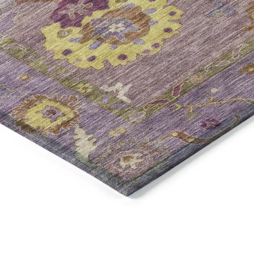 Merlot Plum And Gold Floral Medallion Washable Indoor Outdoor Area Rug Photo 5
