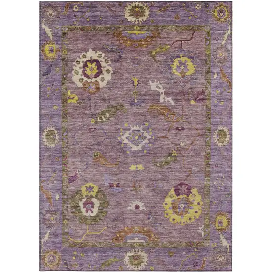 Merlot Plum And Gold Floral Medallion Washable Indoor Outdoor Area Rug Photo 4