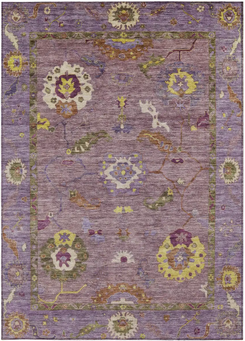 Merlot Plum And Gold Floral Medallion Washable Indoor Outdoor Area Rug Photo 4