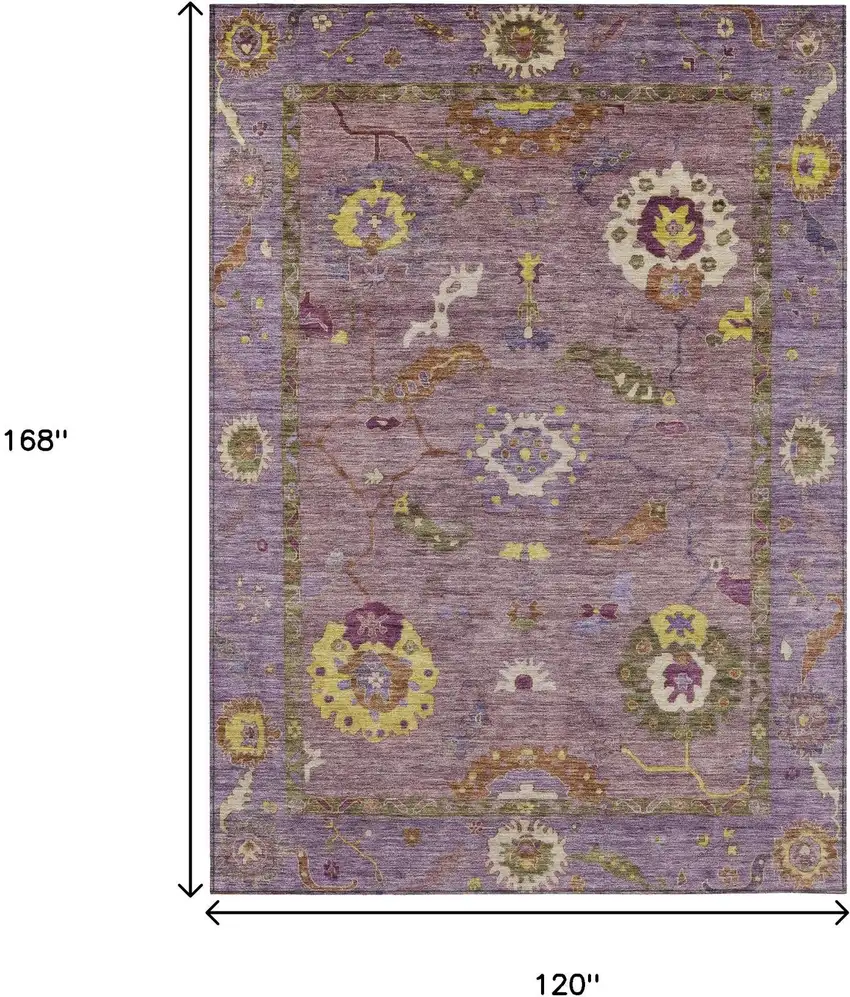 Merlot Plum And Gold Floral Medallion Washable Indoor Outdoor Area Rug Photo 3