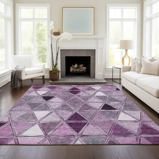 Merlot Purple And Lavender Geometric Washable Indoor Outdoor Area Rug Photo 8
