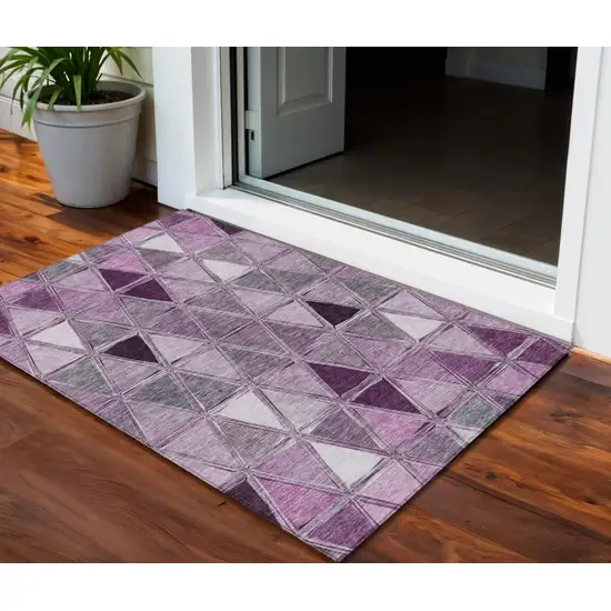 Merlot Purple And Lavender Geometric Washable Indoor Outdoor Area Rug Photo 1