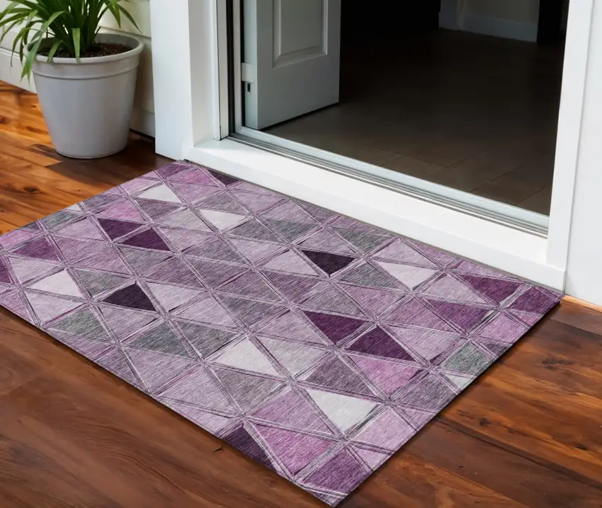 Merlot Purple And Lavender Geometric Washable Indoor Outdoor Area Rug Photo 1