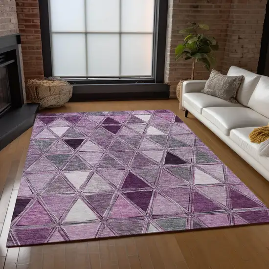 Merlot Purple And Lavender Geometric Washable Indoor Outdoor Area Rug Photo 9