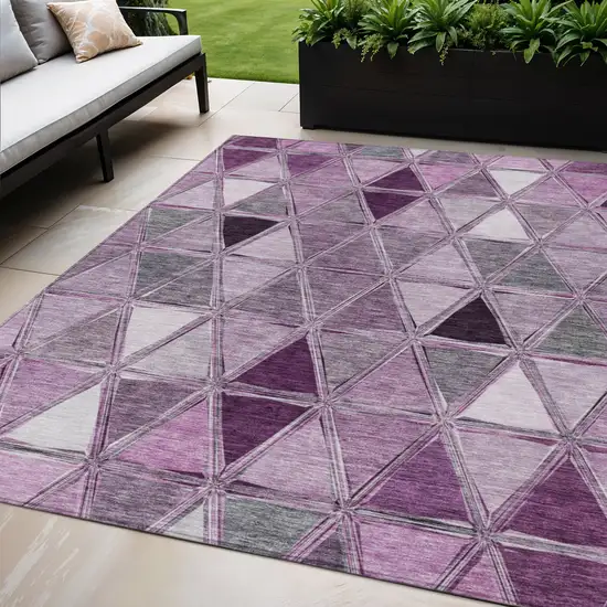 Merlot Purple And Lavender Geometric Washable Indoor Outdoor Area Rug Photo 1