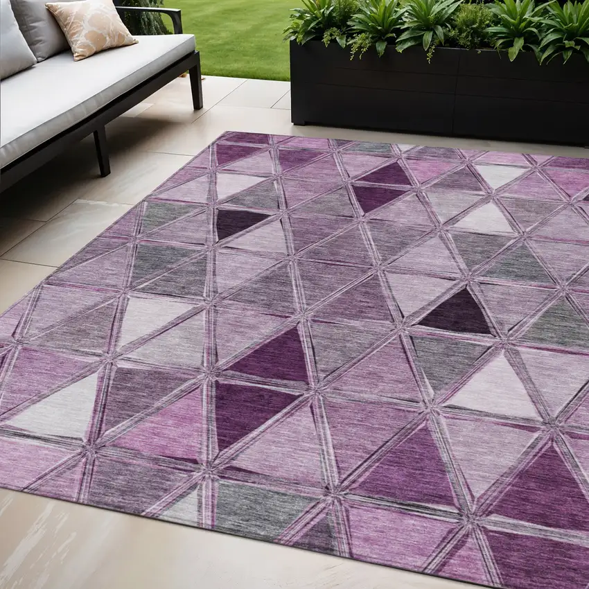 Merlot Purple And Lavender Geometric Washable Indoor Outdoor Area Rug Photo 1