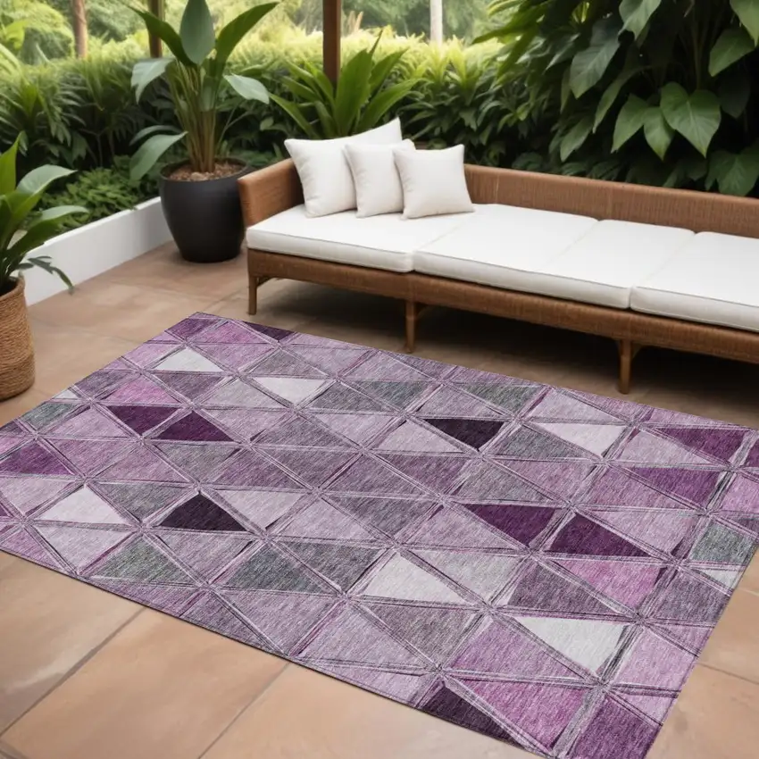 Merlot Purple And Lavender Geometric Washable Indoor Outdoor Area Rug Photo 1