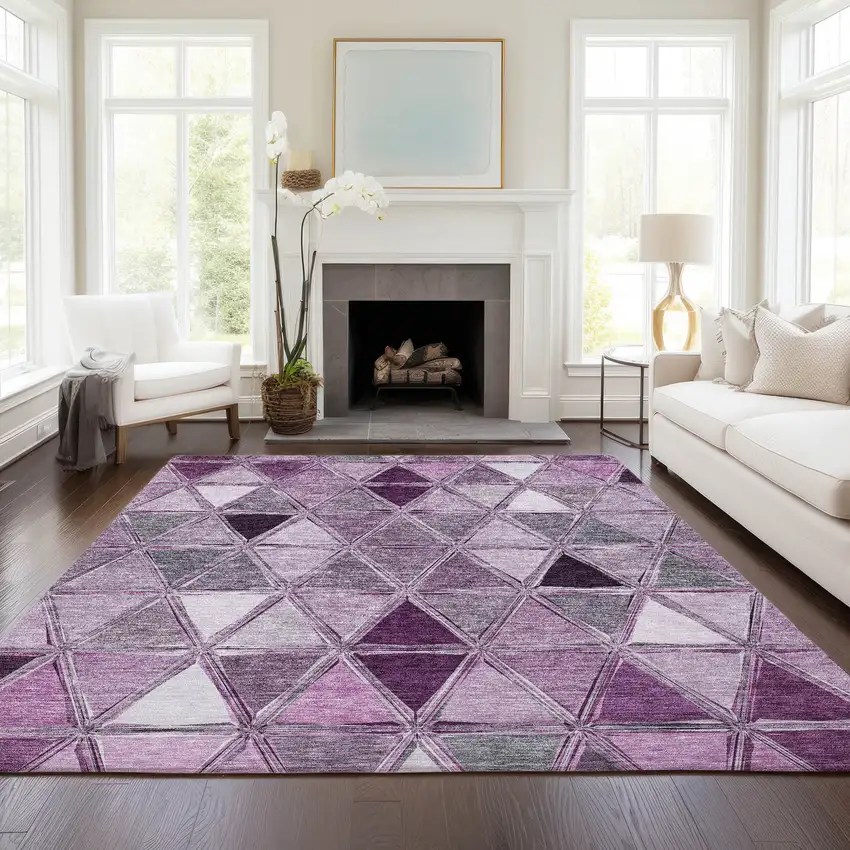 Merlot Purple And Lavender Geometric Washable Indoor Outdoor Area Rug Photo 9