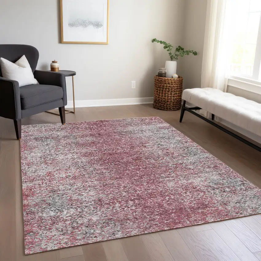 Merlot Silver And Gray Oriental Washable Indoor Outdoor Area Rug Photo 8