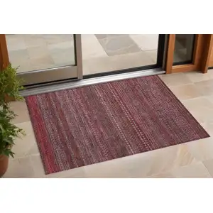 Photo of Merlot Striped Washable Non Skid Indoor Outdoor Area Rug