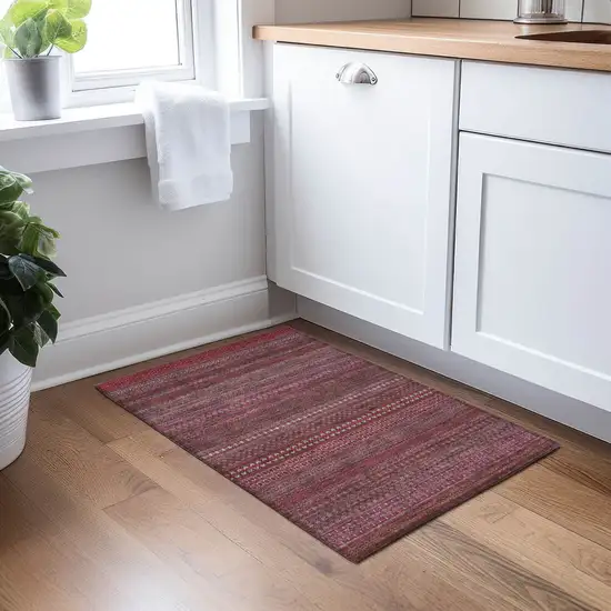 Merlot Striped Washable Non Skid Indoor Outdoor Area Rug Photo 9