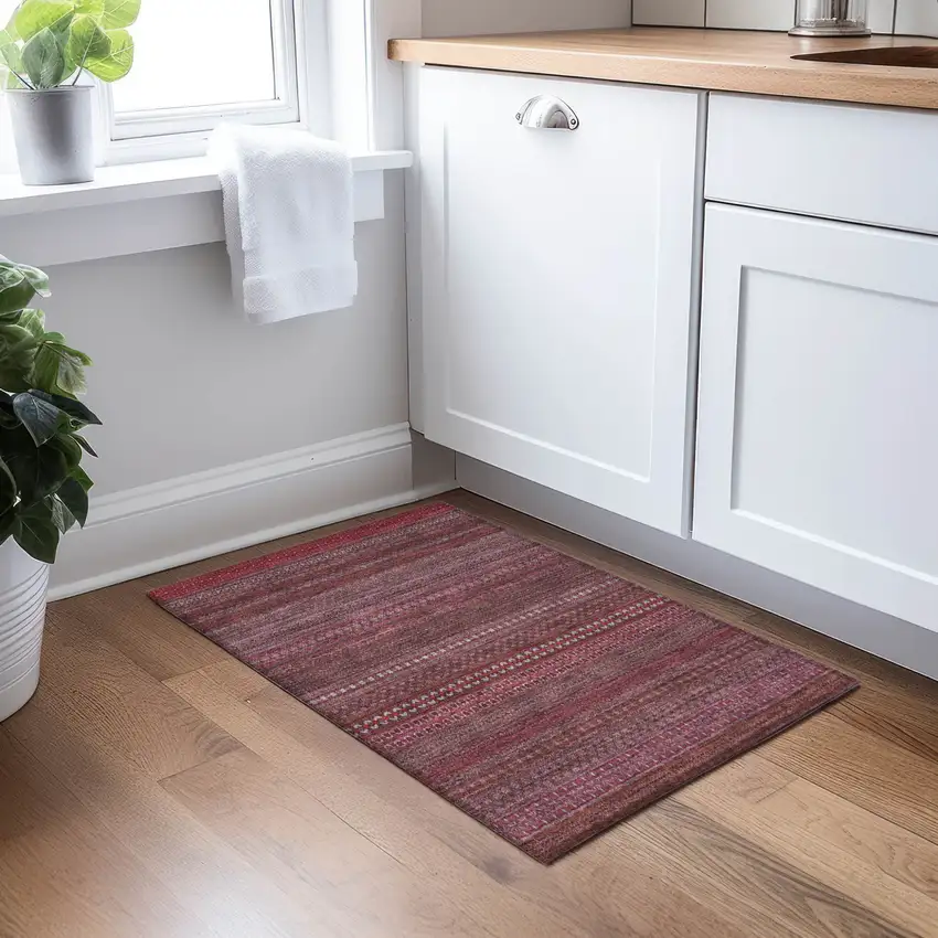 Merlot Striped Washable Non Skid Indoor Outdoor Area Rug Photo 9